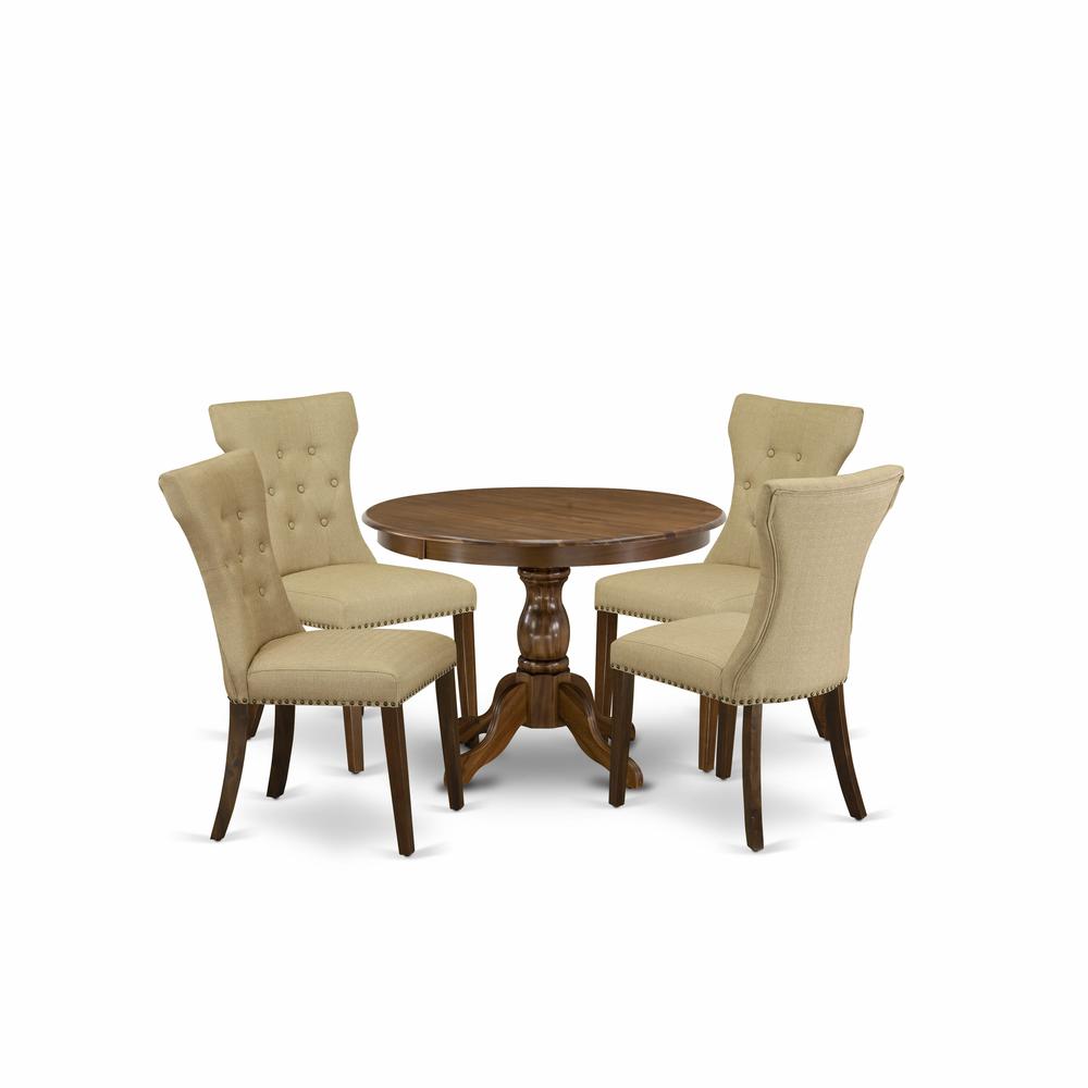 HBGA5-AWA-03 5 Pc Modern Table Set - Breakfast Table with 4 Brown Modern Dining Chairs - Acacia Walnut Finish. Picture 1