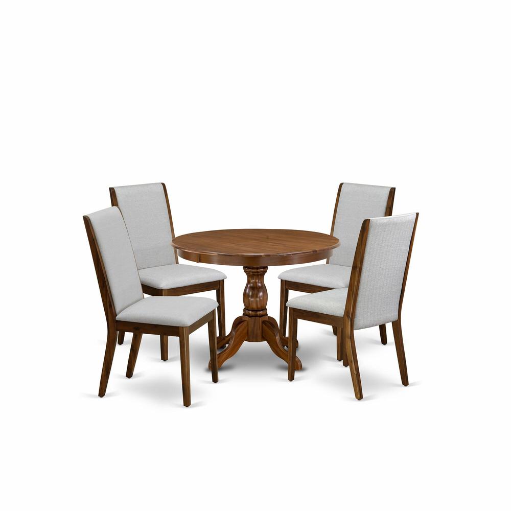 HBLA5-AWA-05 5 Pc Dining Table Set - Dining Room Table with 4 Grey Dining Chairs - Acacia Walnut Finish. Picture 1
