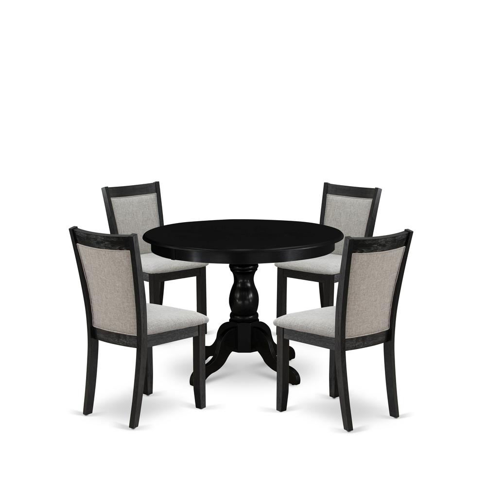East West Furniture 5-Pc Dinette Set Includes a Modern Dining Room Table and 4 Shitake Linen Fabric Parson Chairs - Wire Brushed Black Finish. Picture 1