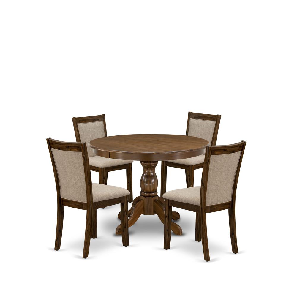 HBMZ5-AWN-04 5-Piece Dining Table Set Contains a Dining Table and 4 Light Tan Padded Chairs - Sand Blasting Antique Walnut Finish. Picture 1