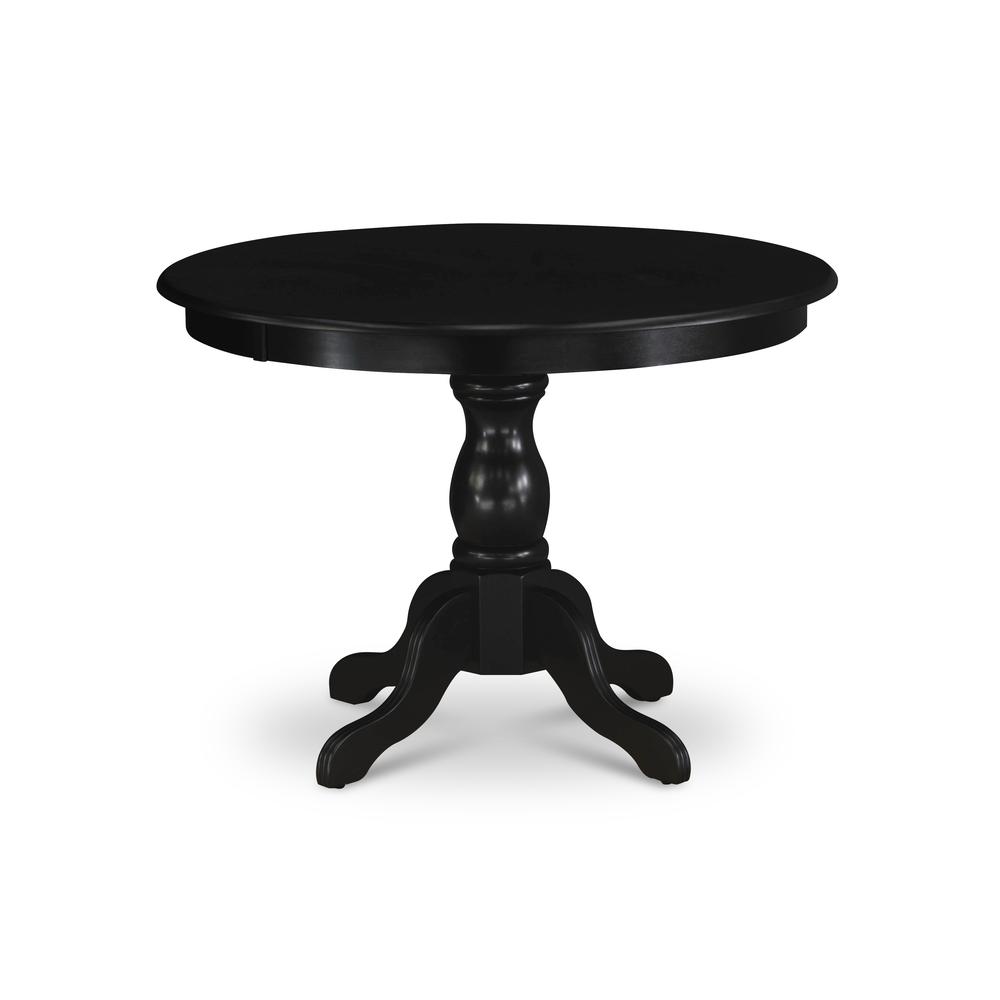 East West Furniture HBAB5-ABK-24 5 Piece Kitchen Table Set - Black Wood Dining Table and 4 Black Linen Fabric Mid Century Modern Chairs with High Back - Wire Brushed Black Finish. Picture 2