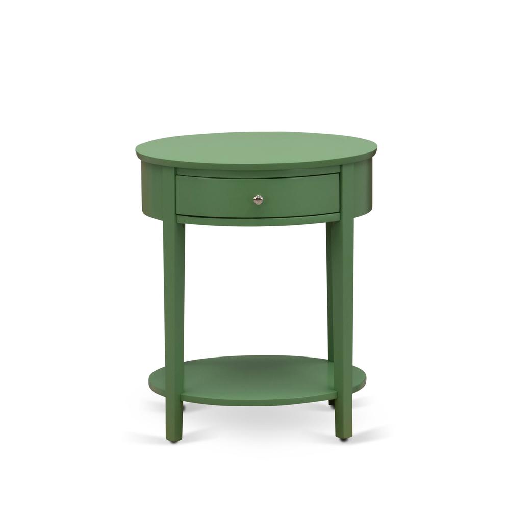 HI-12-ET Mid Century Modern Nightstand with 1 Wood Drawer, Stable and Sturdy Constructed - Clover Green Finish. Picture 1