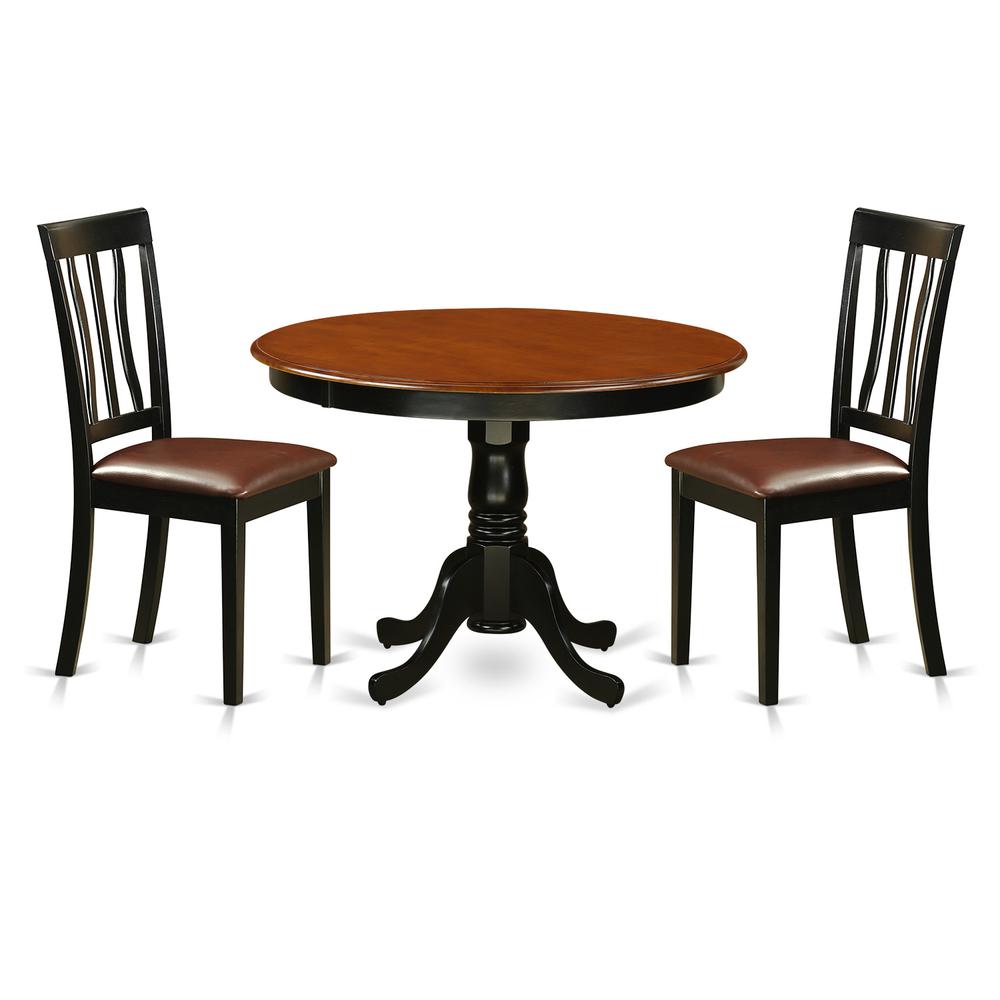 3  Pc  set  with  a  Round  Dinette  Table  and  2  Leather  Kitchen  Chairs  in  Black. Picture 1