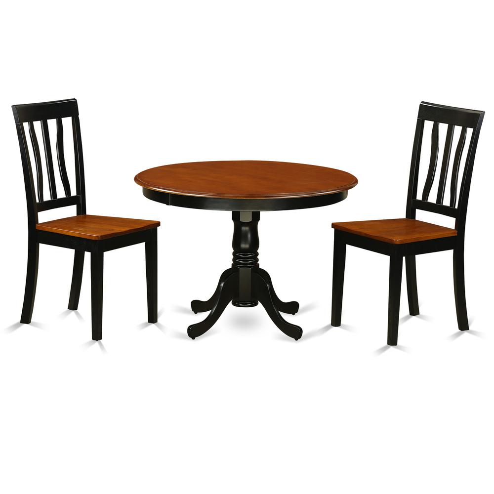 3  Pc  set  with  a  Round  Table  and  2  Wood  Dinette  Chairs  in  Black  and  Cherry. Picture 1