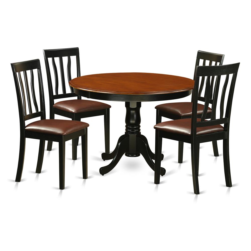 5  Pc  set  with  a  Round  Dinette  Table  and  4  Leather  Dinette  Chairs  in  Black. Picture 1