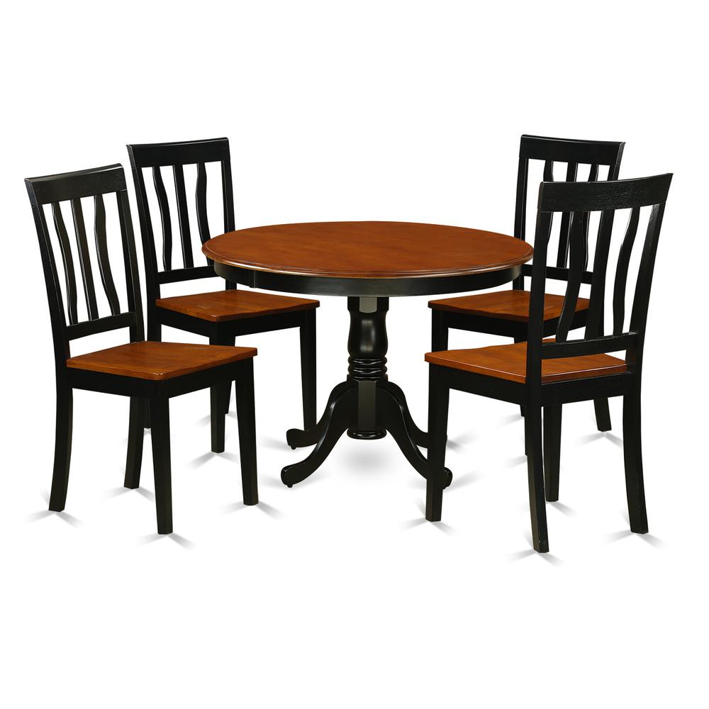 5  Pc  set  with  a  Round  Dinette  Table  and  4  Wood  Dinette  Chairs  in  Black  and  Cherry. Picture 1