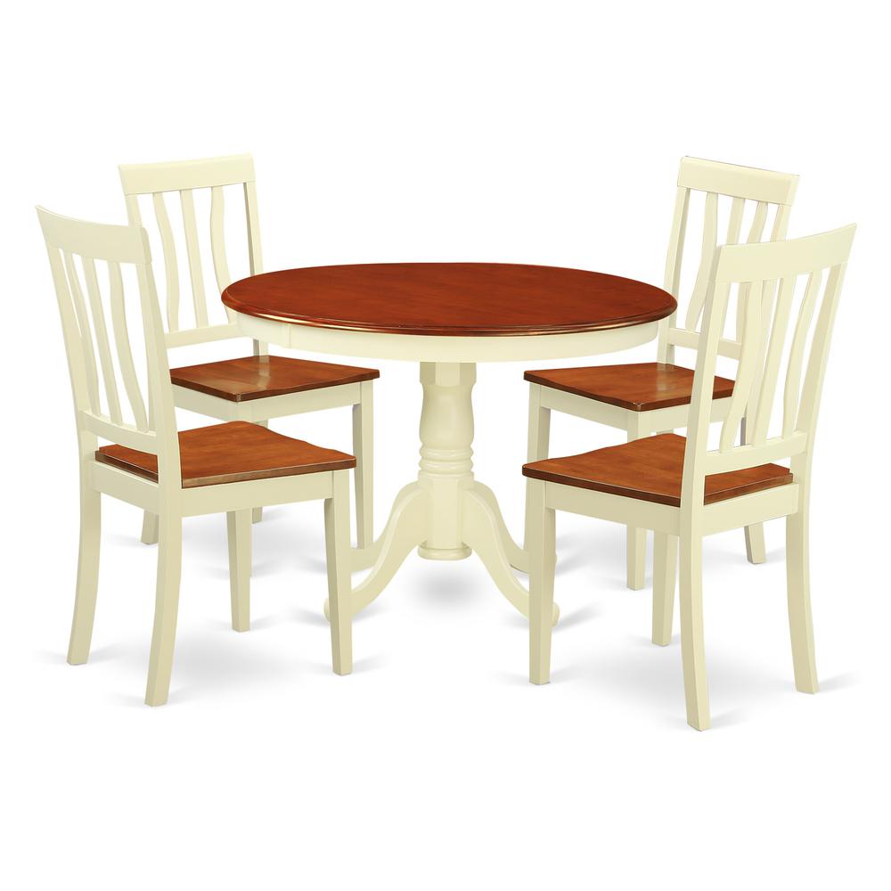 5  Pc  set  with  a  Round  Small  Table  and  4  Wood  Dinette  Chairs  in  Buttermilk  and  Cherry  .. Picture 1