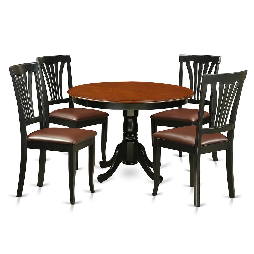 5  Pc  set  with  a  Round  Dinette  Table  and  4  Leather  Kitchen  Chairs  in  Black. Picture 1
