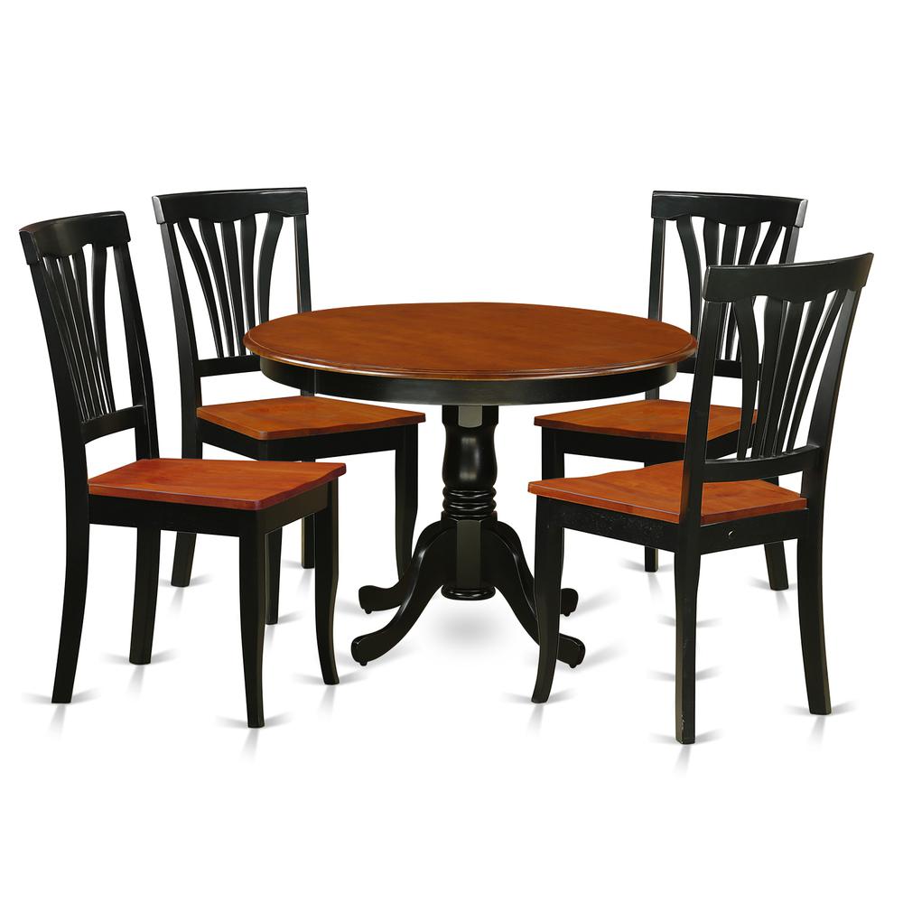 Table Set with Round Dinette Table and 4 dining Chairs in Black and Cherry (5 pcs). Picture 1