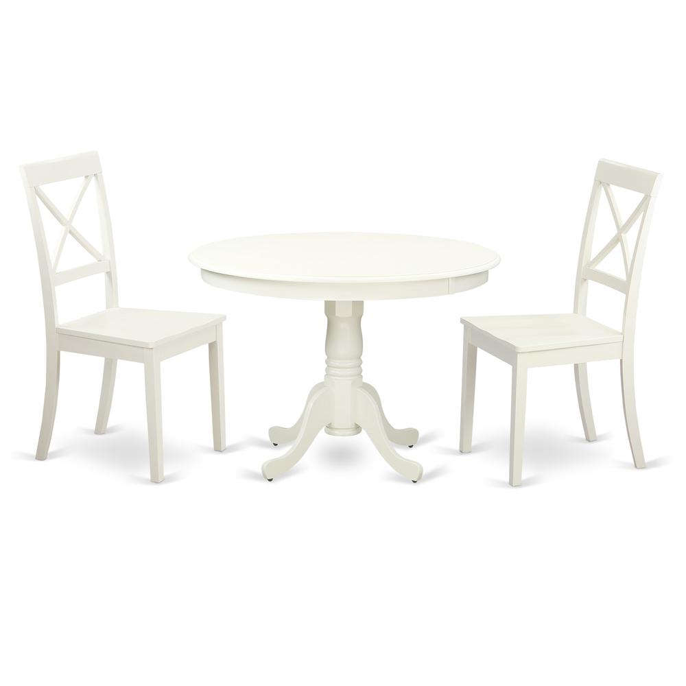 3  Pc  set  with  a  Round  Table  and  2  Wood  Dinette  Chairs  in  Linen  White. Picture 1