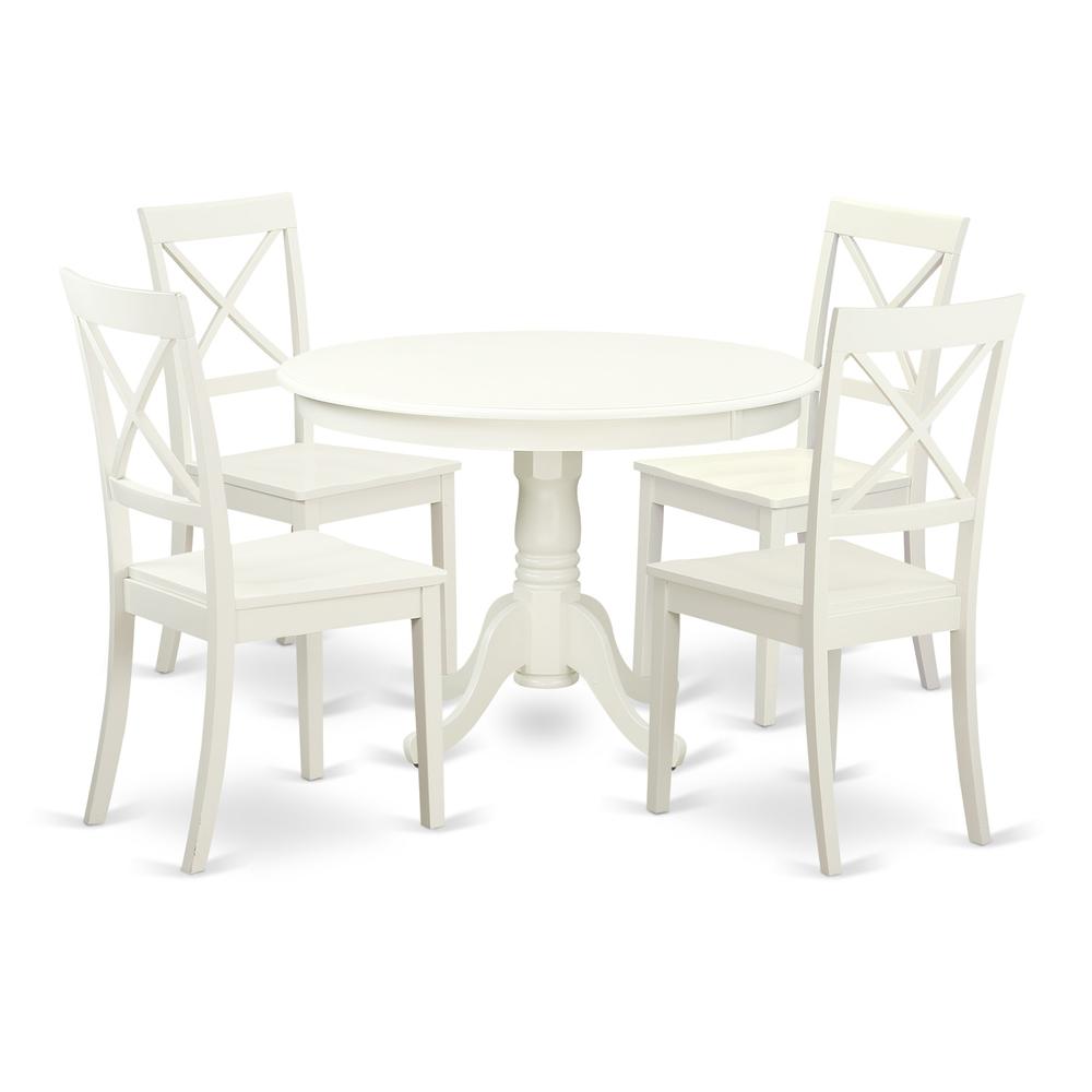 5  Pc  set  with  a  Round  Dinette  Table  and  4  Wood  Dinette  Chairs  in  Linen  White. Picture 1