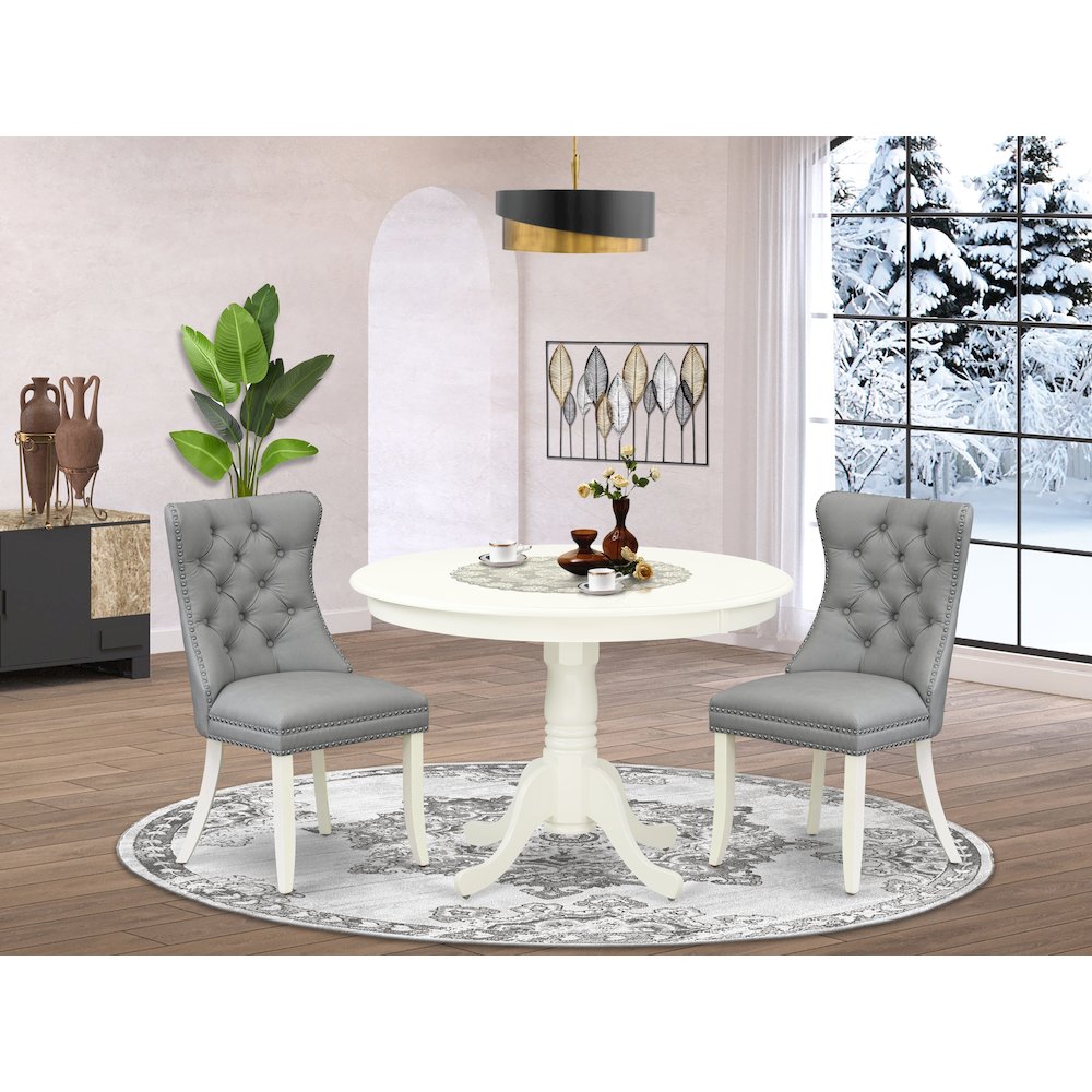 3 Piece Kitchen Table & Chairs Set Contains a Round Dining Table with Pedestal. Picture 2