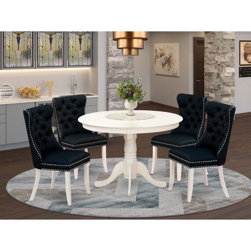 5 Piece Dining Room Table Set Consists of a Round Wooden Table with Pedestal. Picture 2