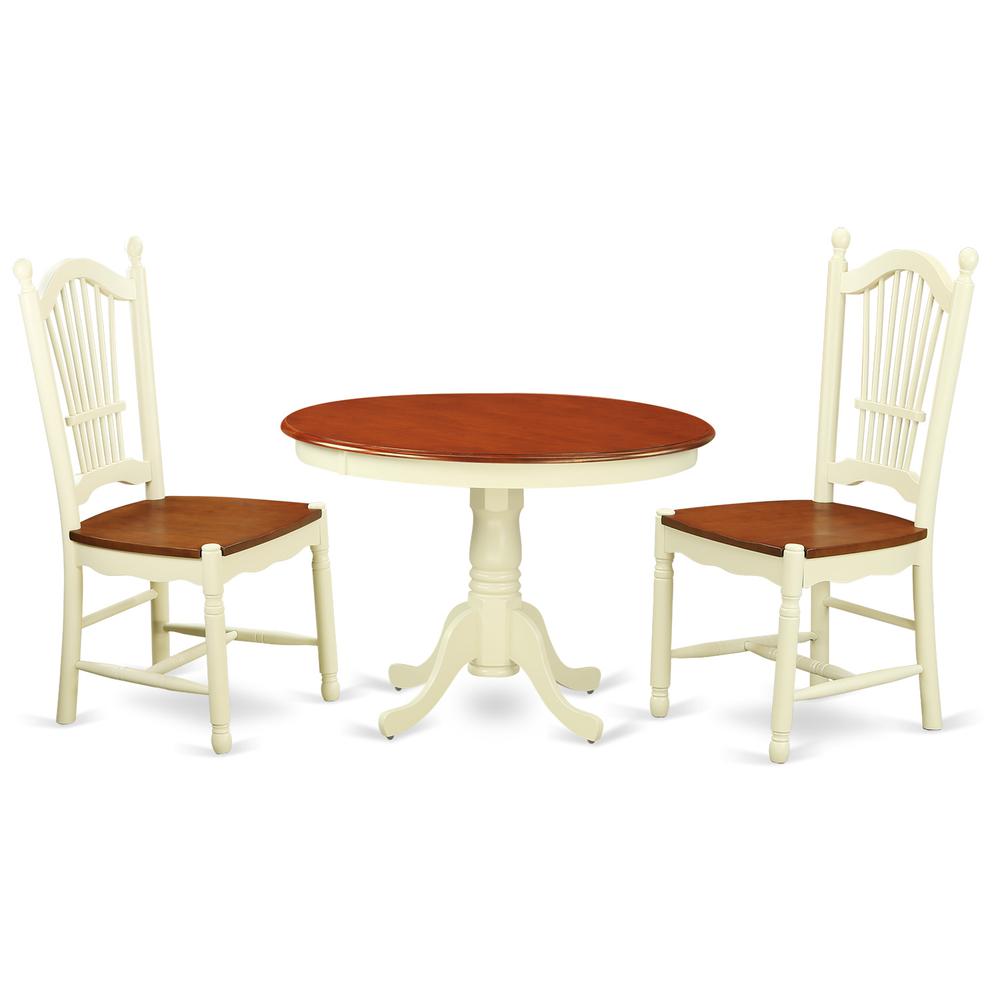 3  Pc  set  with  a  Round  Small  Table  and  2  Leather  Kitchen  Chairs  in  Buttermilk  and  Cherry  .. Picture 1
