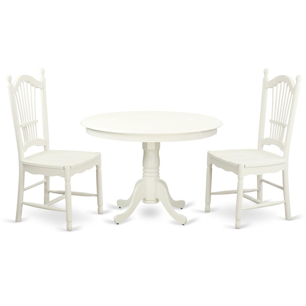 3  Pc  set  with  a  Round  Dinette  Table  and  2  Wood  Dinette  Chairs  in  Linen  White. Picture 1