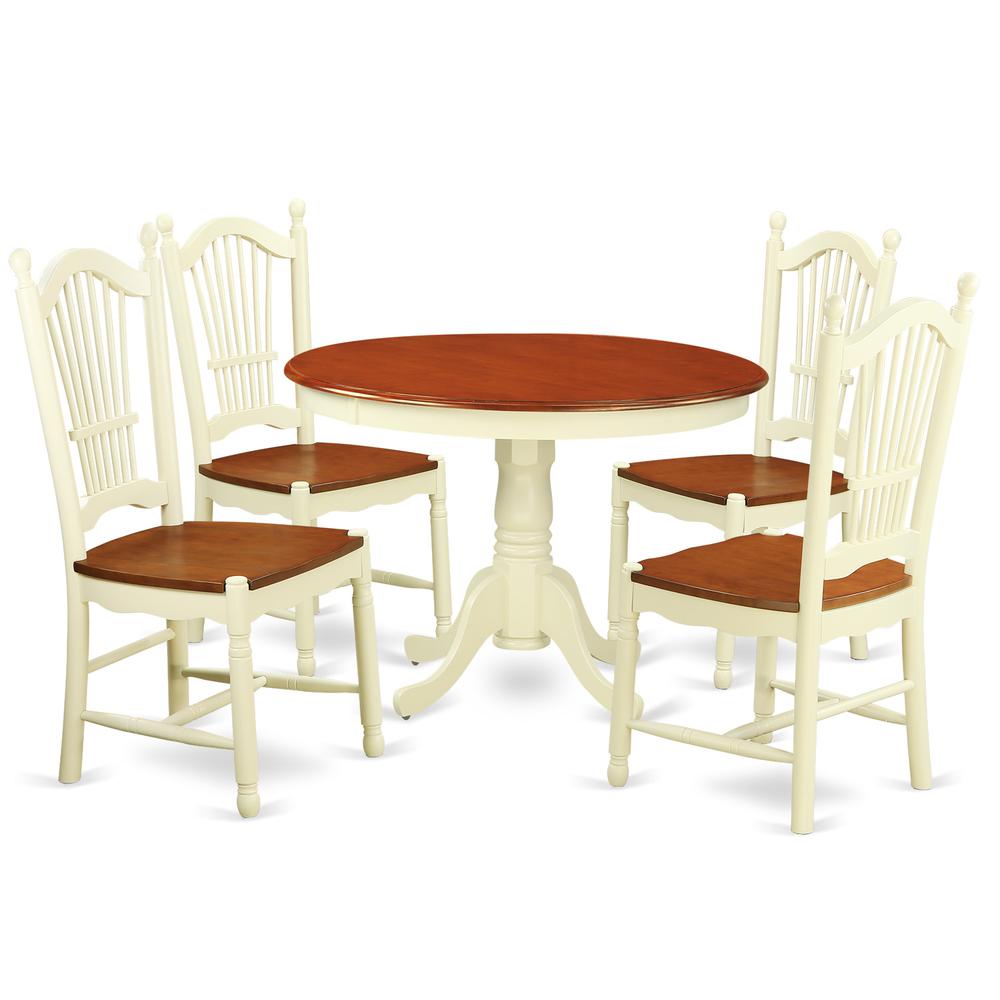 5  Pc  set  with  a  Round  Small  Table  and  4  Leather  Kitchen  Chairs  in  Buttermilk  and  Cherry  .. Picture 1