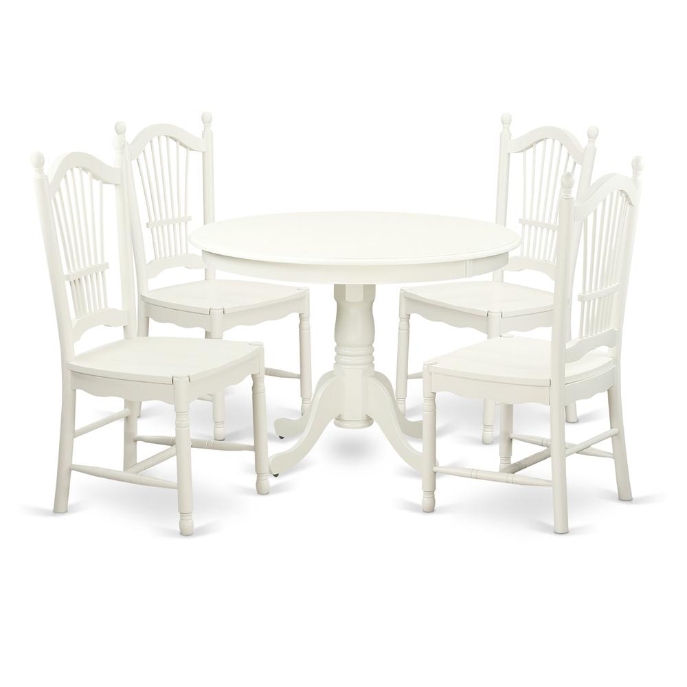 5  Pc  set  with  a  Round  Dinette  Table  and  4  Wood  Dinette  Chairs  in  Linen  White. Picture 1