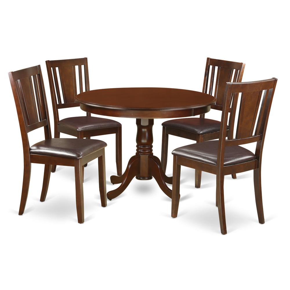5  Pc  set  with  a  Round  Dinette  Table  and  4  Leather  Kitchen  Chairs  in  Mahogany. Picture 1