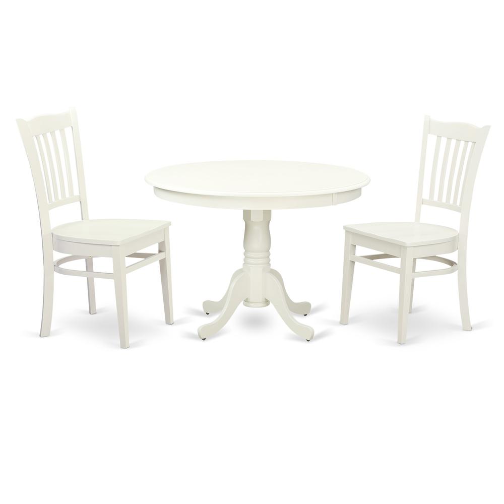 3  Pc  set  with  a  Round  Table  and  2  Wood  Dinette  Chairs  in  Linen  White. Picture 1