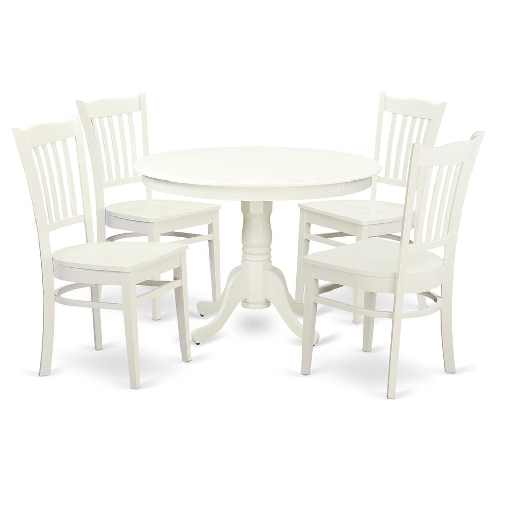 5  Pc  set  with  a  Round  Kitchen  Table  and  4  Wood  Dinette  Chairs  in  Linen  White. Picture 1