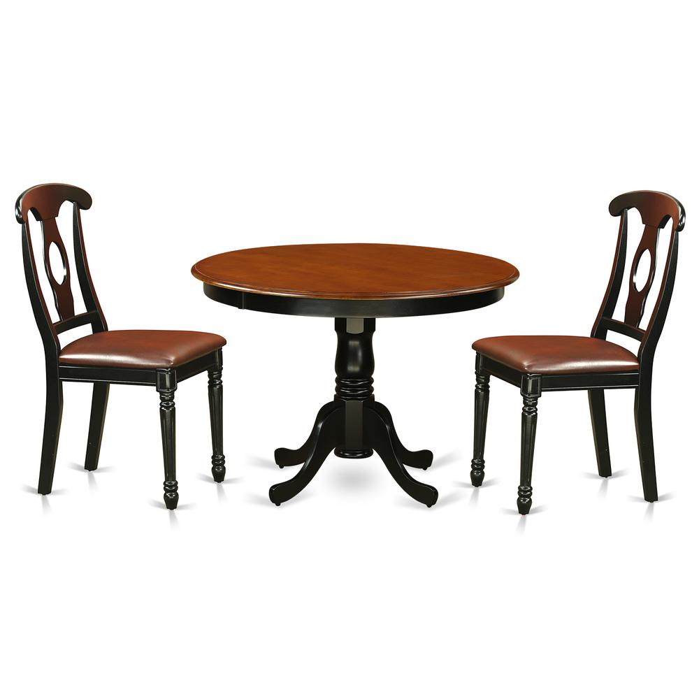 3  Pc  set  with  a  Round  Dinette  Table  and  2  Leather  Kitchen  Chairs  in  Linen  White. Picture 1