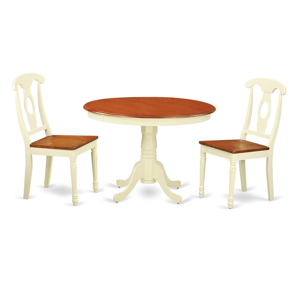 3  Pc  set  with  a  Round  Kitchen  Table  and  2  Wood  Dinette  Chairs  in  Buttermilk  and  Cherry  .. Picture 1