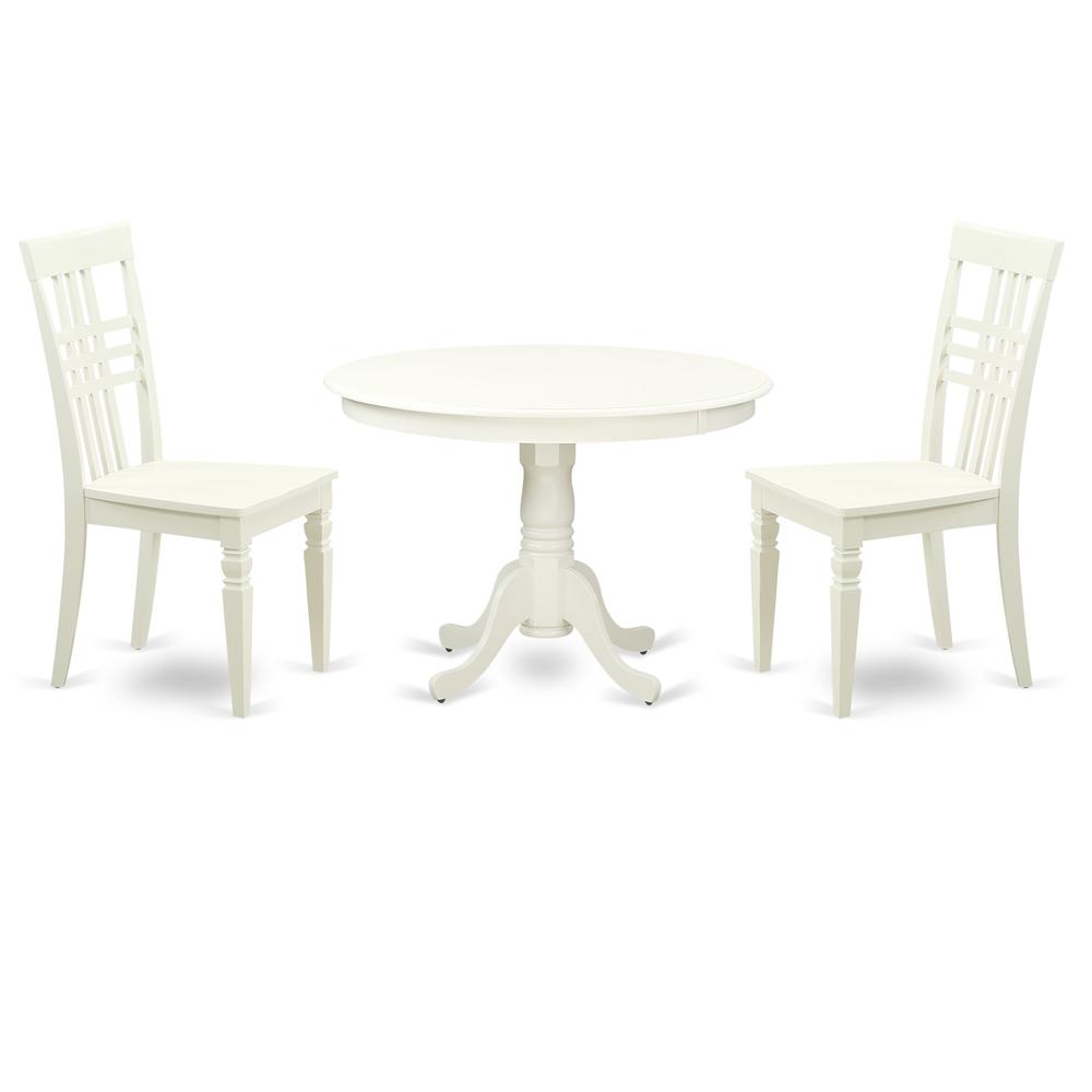 3  Pc  set  with  a  Round  Small  Table  and  2  Wood  Dinette  Chairs  in  Linen  White. Picture 1