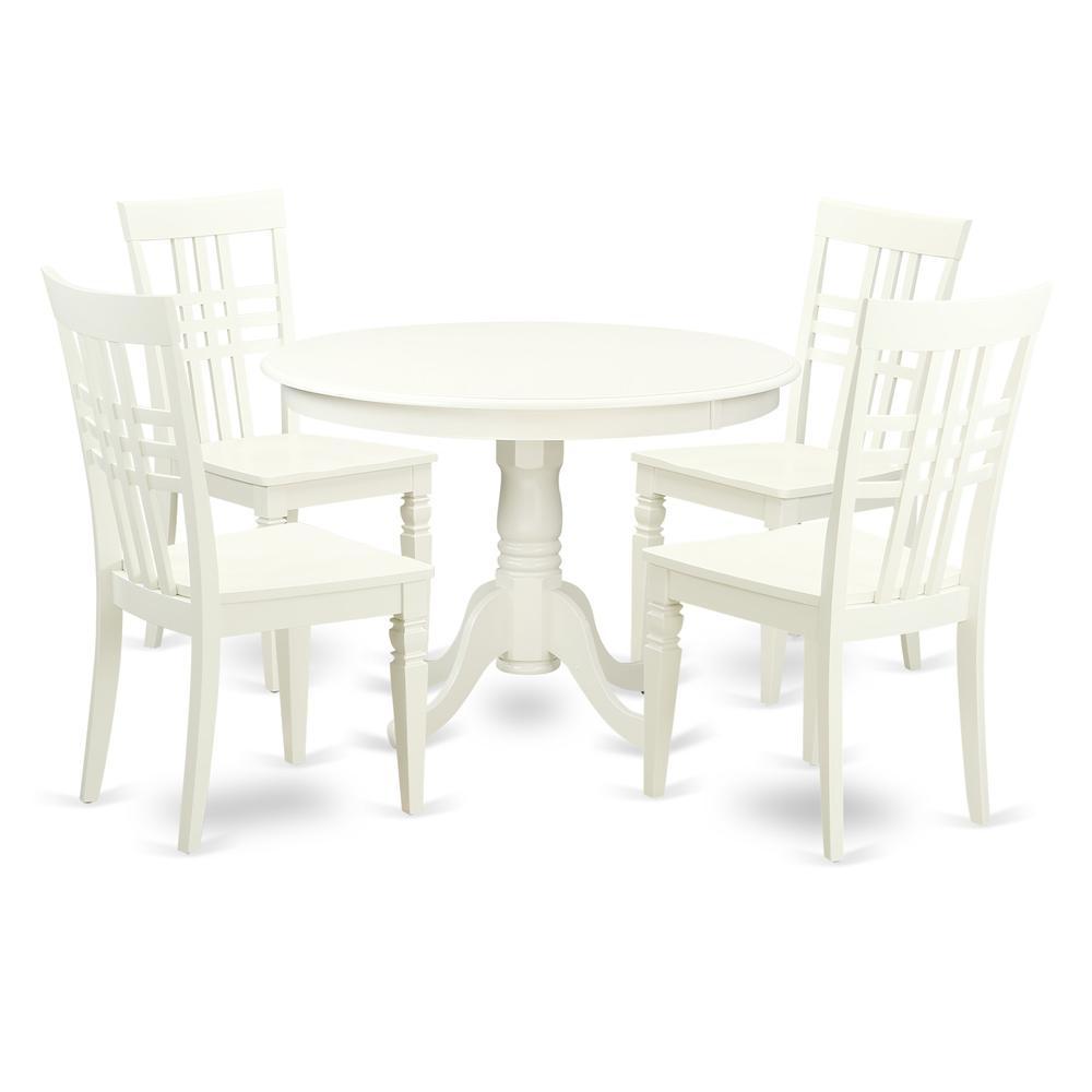 5  Pc  set  with  a  Round  Dinette  Table  and  4  Wood  Dinette  Chairs  in  Linen  White. Picture 1