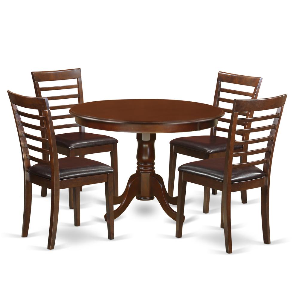 5  Pc  set  with  a  Round  Kitchen  Table  and  4  Leather  Kitchen  Chairs  in  Mahogany. Picture 1