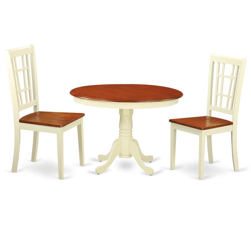 3  Pc  set  with  a  Round  Small  Table  and  2  Wood  Dinette  Chairs  in  Buttermilk  and  Cherry  .. Picture 1