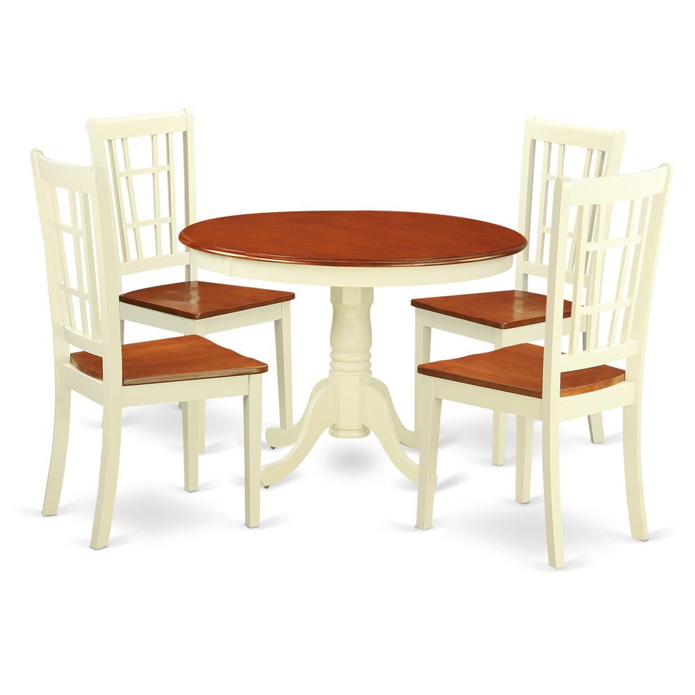 5  Pc  set  with  a  Round  Table  and  4  Leather  Kitchen  Chairs  in  Buttermilk  and  Cherry  .. Picture 1