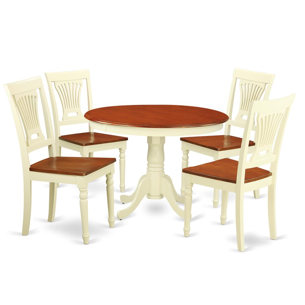 5  Pc  set  with  a  Round  Small  Table  and  4  Leather  Kitchen  Chairs  in  Buttermilk  and  Cherry  .. Picture 1