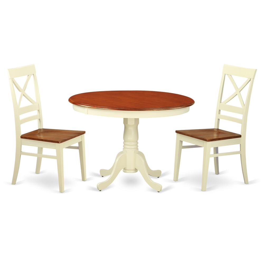 3  Pc  set  with  a  Round  Small  Table  and  2  Leather  Kitchen  Chairs  in  Buttermilk  and  Cherry  .. Picture 1