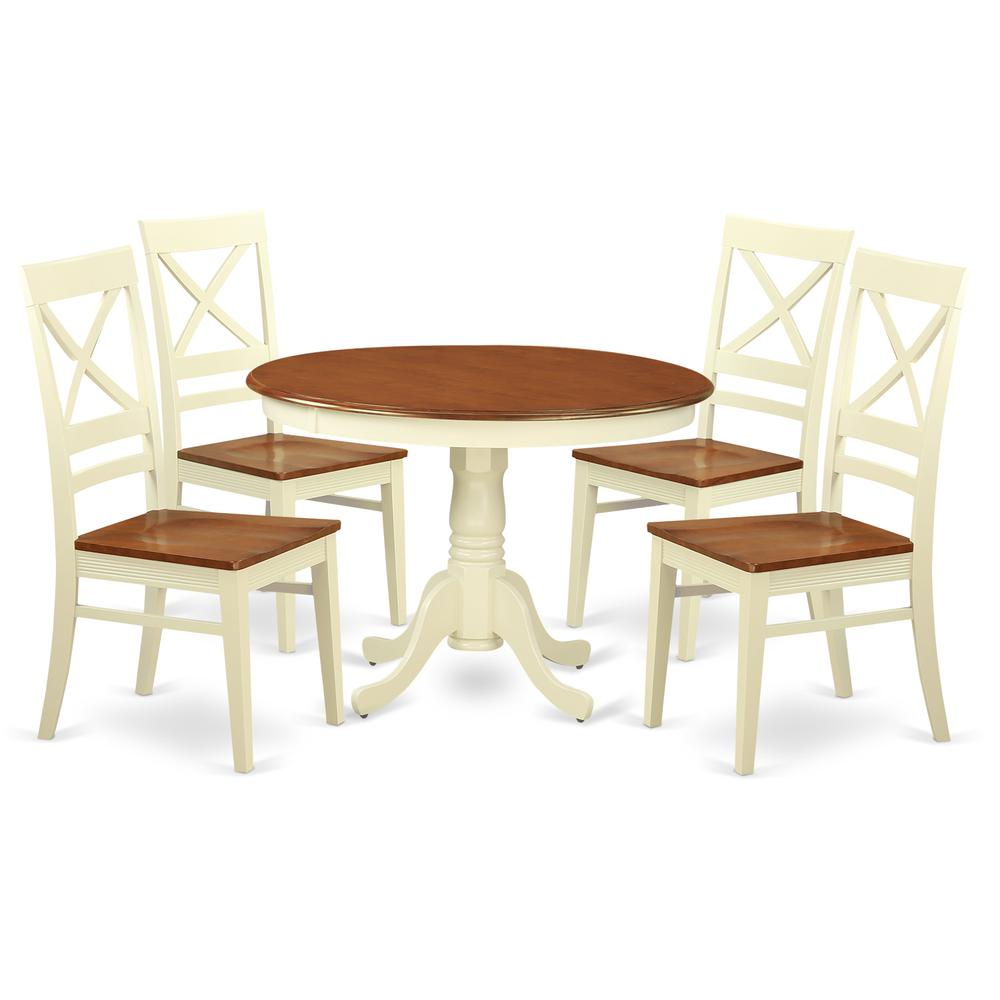 5  Pc  set  with  a  Round  Table  and  4  Leather  Kitchen  Chairs  in  Buttermilk  and  Cherry  .. Picture 1