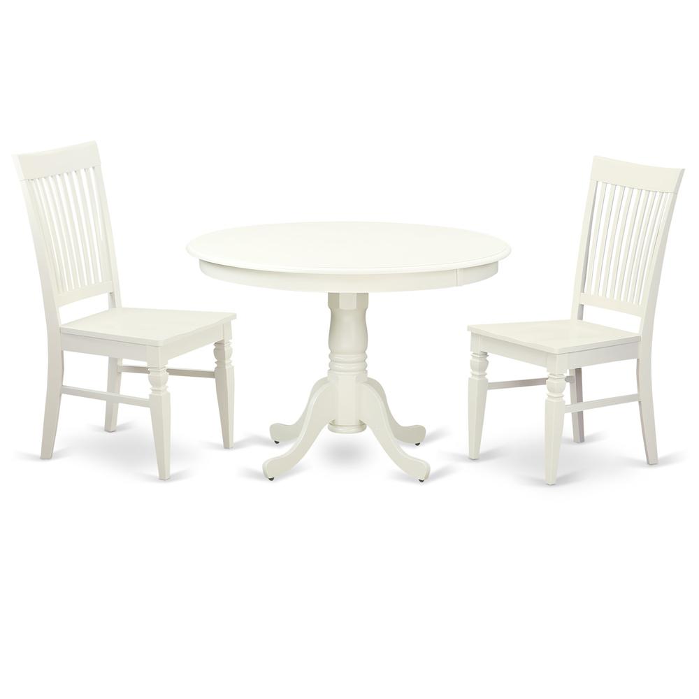 3  Pc  set  with  a  Round  Dinette  Table  and  2  Leather  Kitchen  Chairs  in  Linen  White. Picture 1