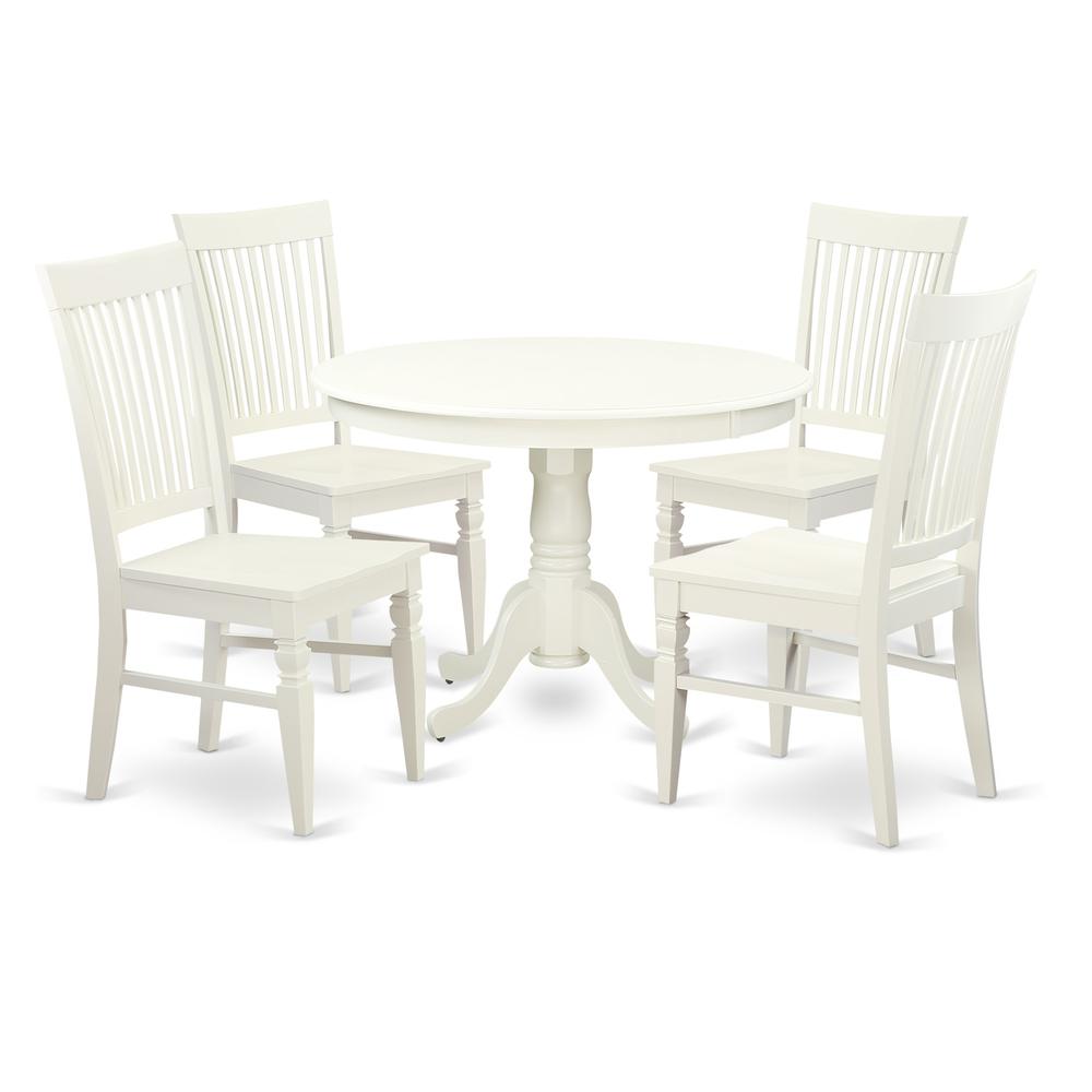 5  Pc  set  with  a  Round  Dinette  Table  and  4  Wood  Dinette  Chairs  in  Linen  White. Picture 1