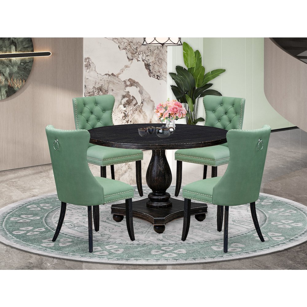 5 Piece Dining Set Includes 48" Round Table In Willow Green Color. Picture 2