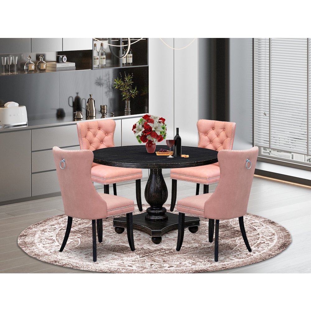 5 Piece Dining Set For 4 Includes 48" Round Table In Beige Red Color. Picture 2