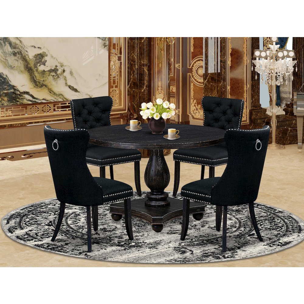 5 Piece Dining Room Set For 4 Contains 48" Round Table In Black Color. Picture 2