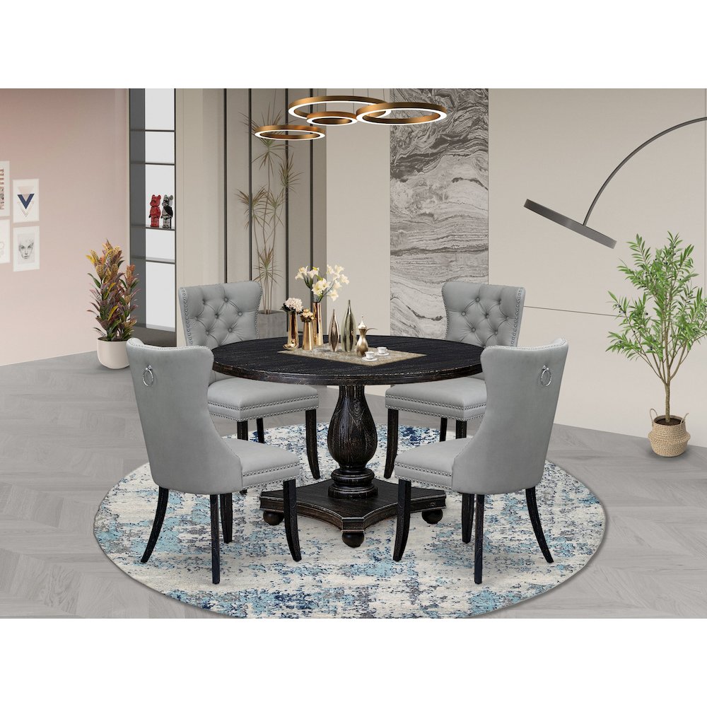 5 Piece Dining Table Set Includes 48" Round Table In Light Gray Color. Picture 2