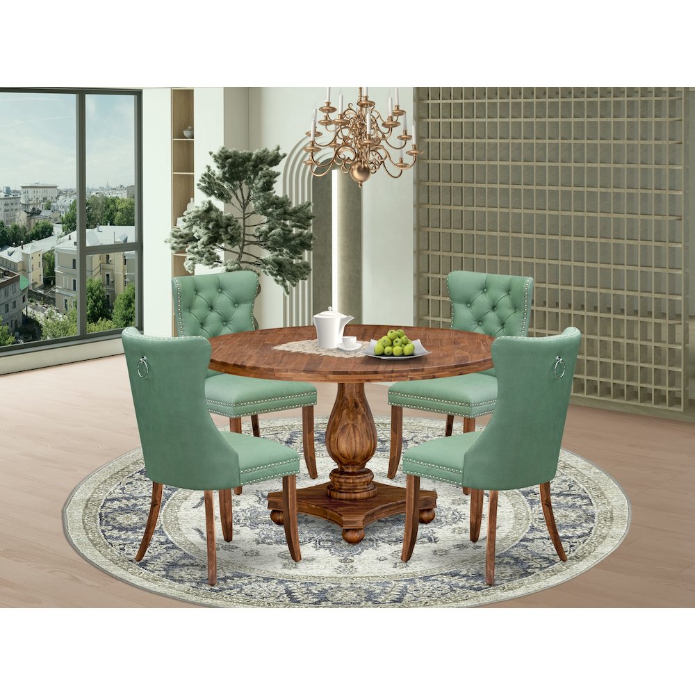 5-Pc Dining Set Consist A Modern Kitchen Table And 4 Willow Green Padded Chairs. Picture 2