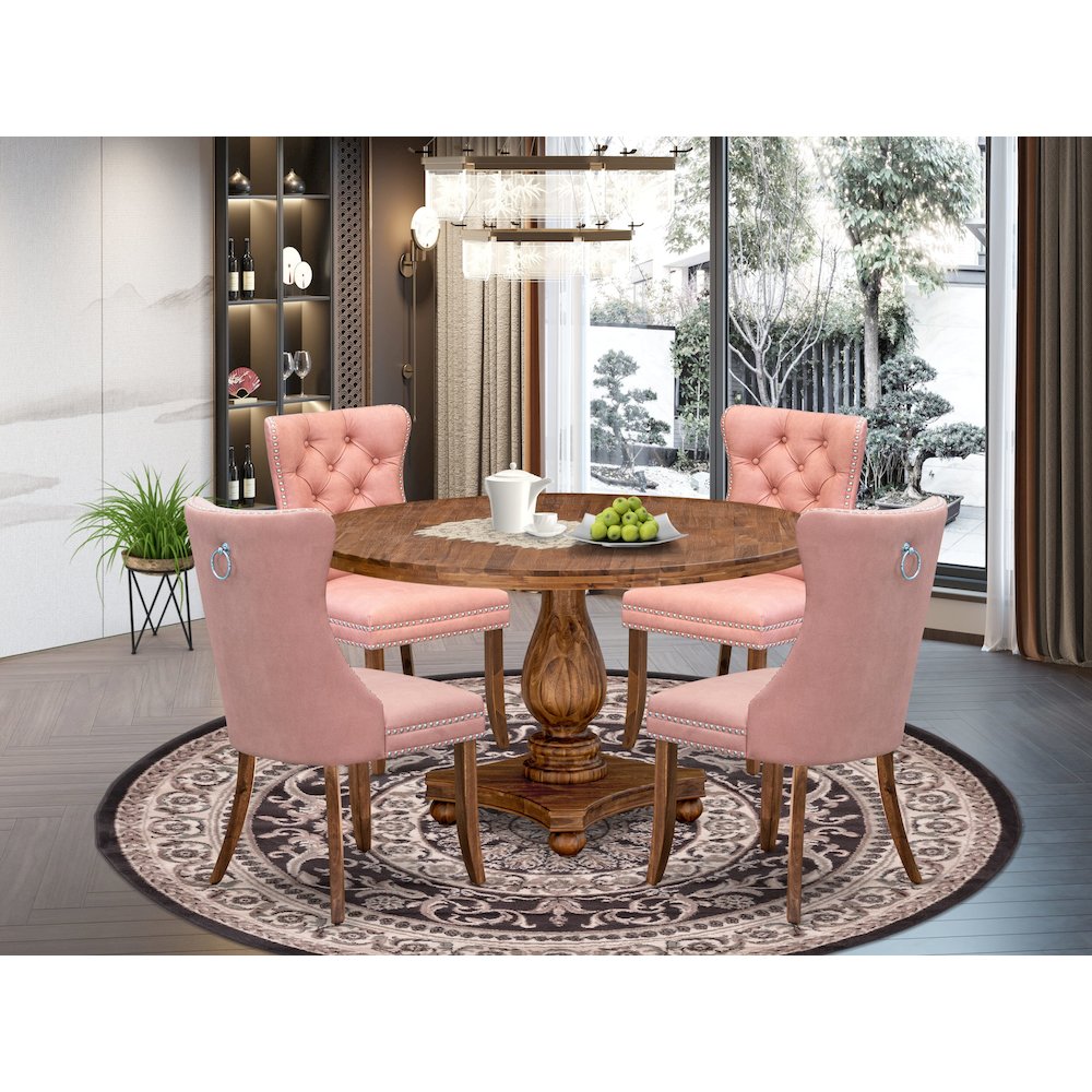 5-Pc Dining Set Consist A Modern Kitchen Table And 4 Beige Red Parsons Chairs. Picture 2