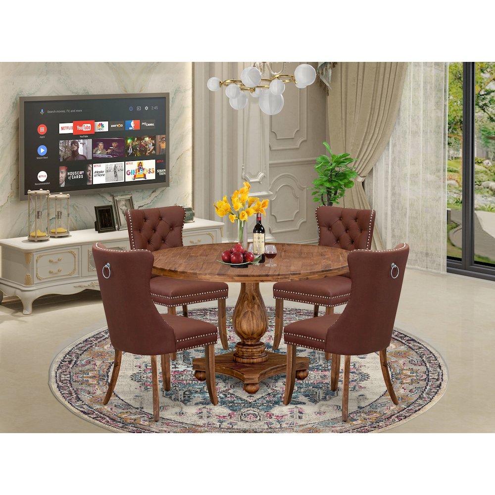 5-Pc Dining Table Set Consist A Kitchen Table And 4 Burgundy Upholstered Chairs. Picture 2