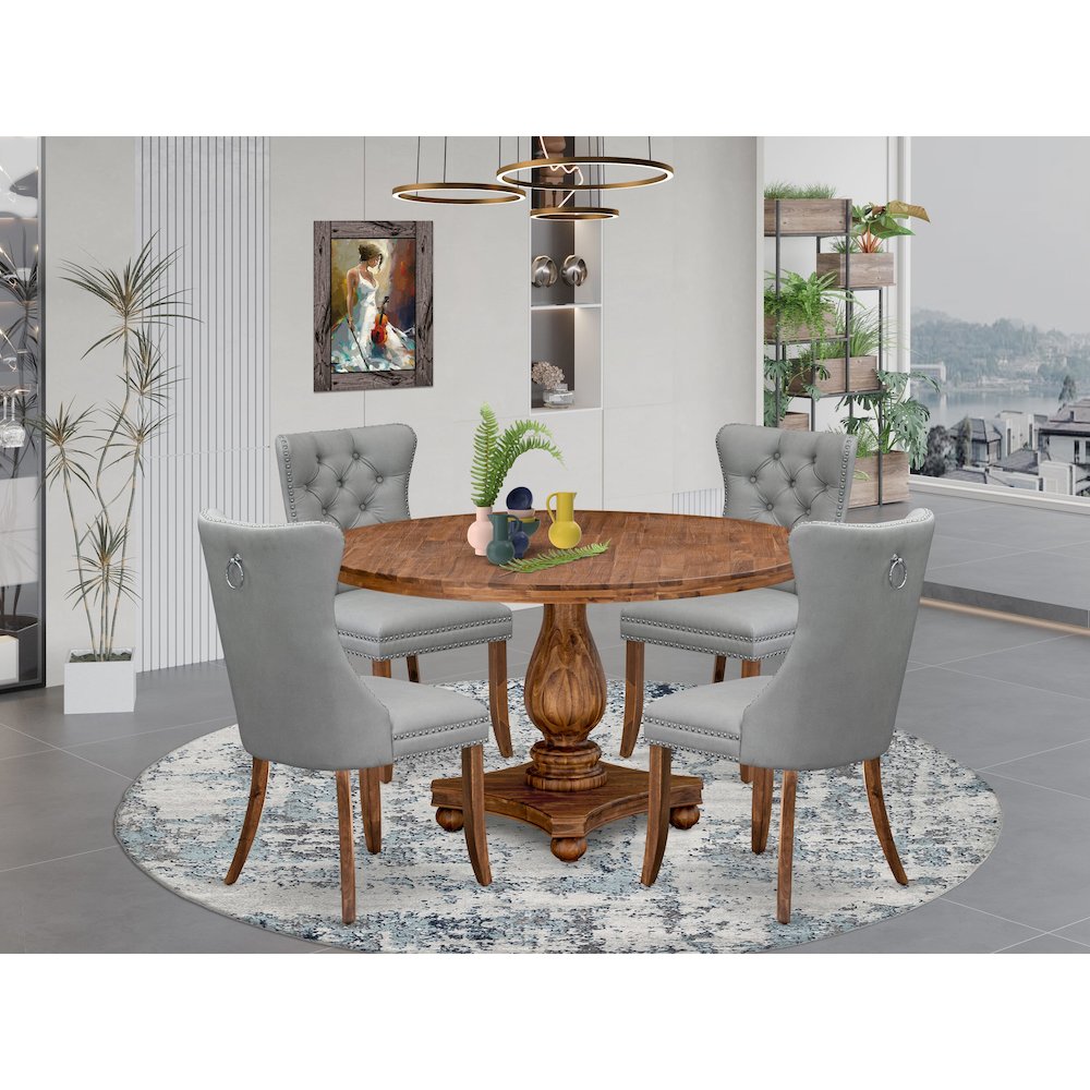 5-Pc Dining Room Table Set Consist A Kitchen Table, 4 Light Gray Parson Chairs. Picture 2