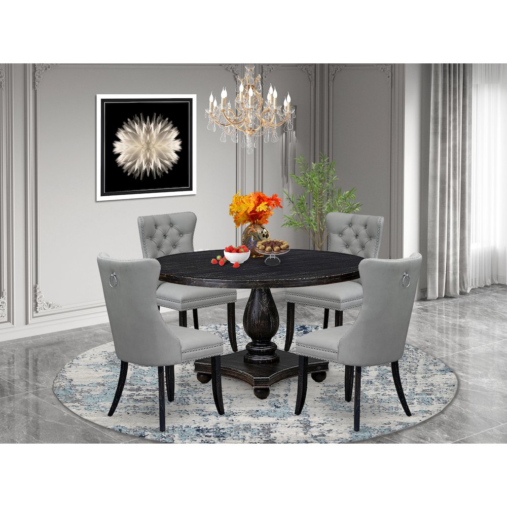 5 Piece Dining Table Set Consists Of 54" Round Table In Light Gray Color. Picture 2