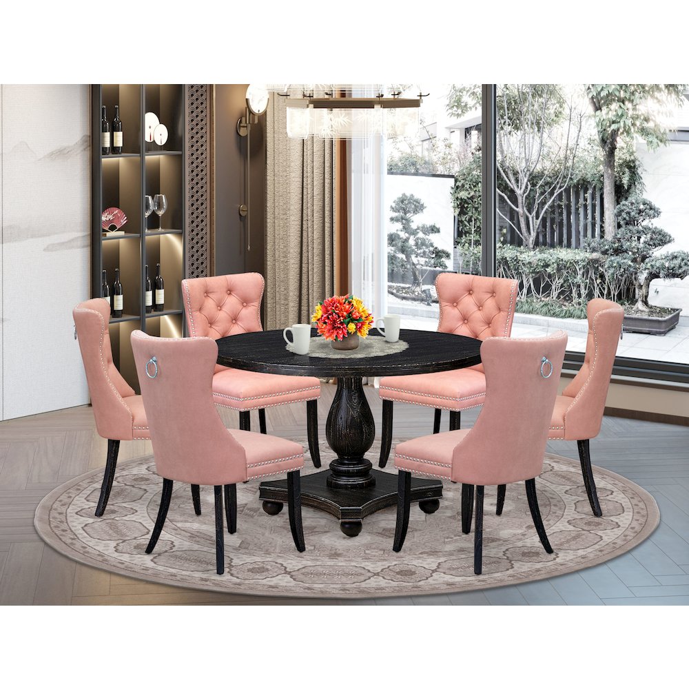 7 Piece Dining Set Consists Of 48" Round Table In Beige Red Color. Picture 2