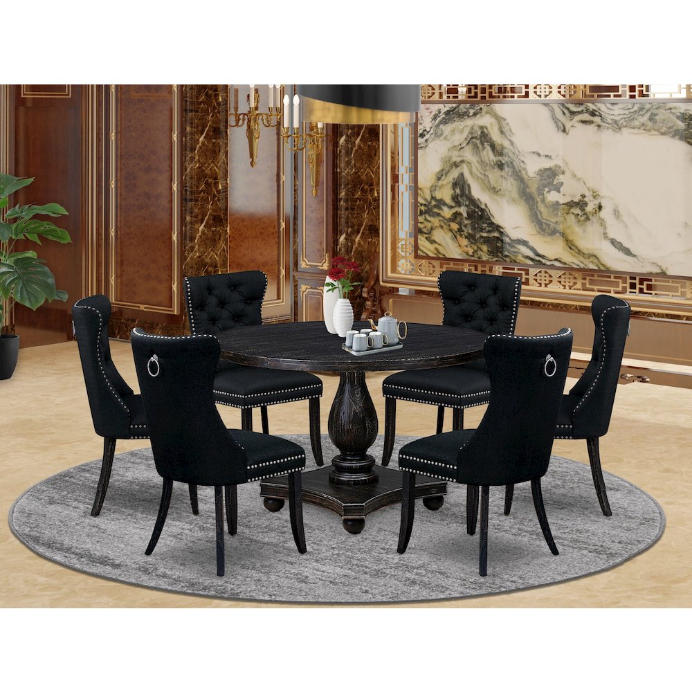 7 Piece Kitchen Table Set Includes 48" Round Table In Black Color. Picture 2