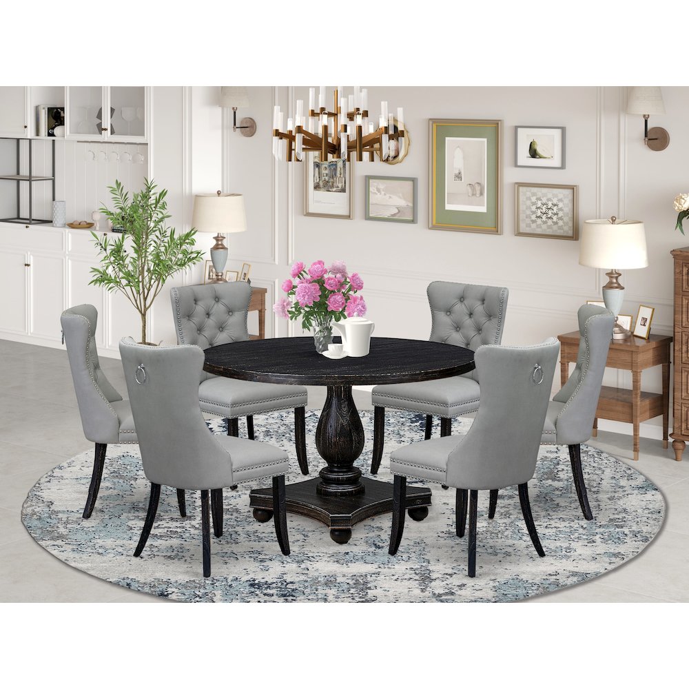 7 Piece Dining Table Set Consists Of 48" Round Table In Light Gray Color. Picture 2