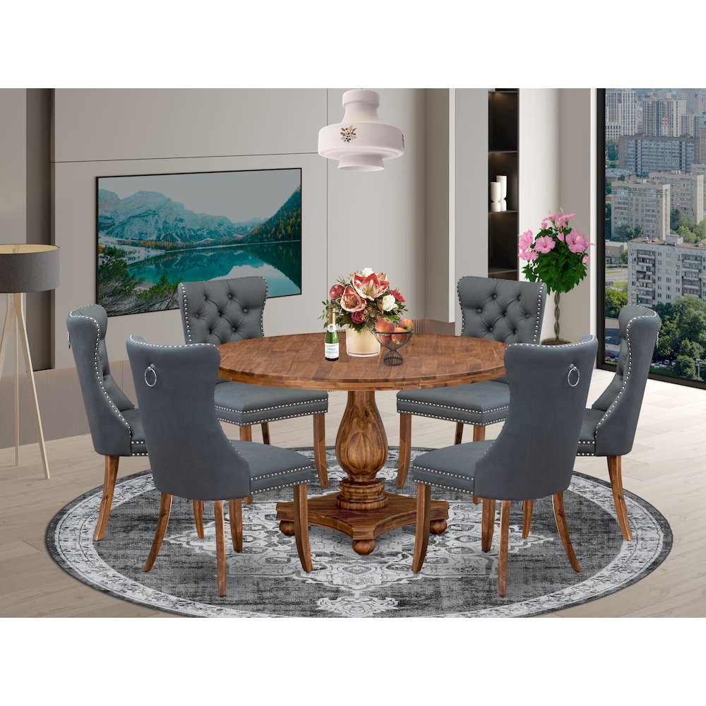 7-Piece Modern Dining Table A Kitchen Table And 6 Platinum Gray Dining Chairs. Picture 2