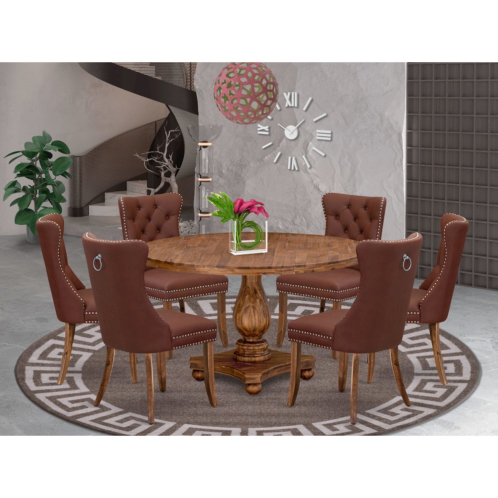7-Pc Modern Dining Table Set Contain A Mid Century Table And 6 Burgundy Chairs. Picture 2